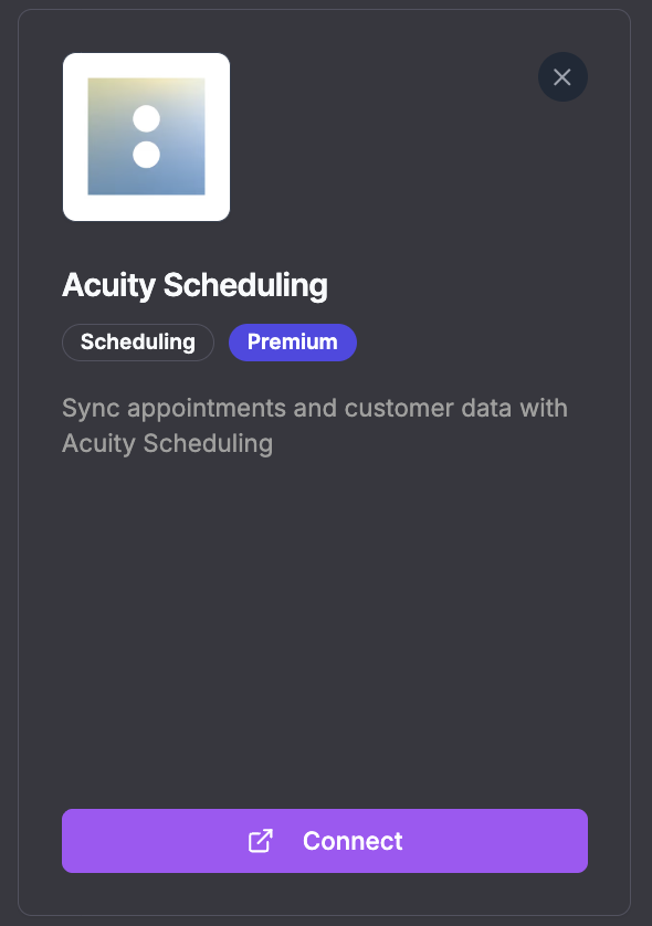 Integration connection example showing connected status